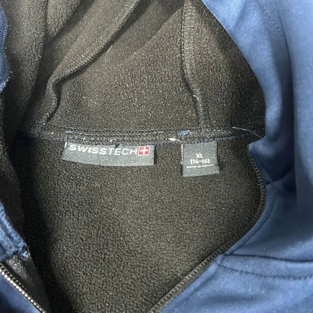 Swiss tech Jacket Youth XL Navy Hooded Fleece Lined Softshell Full Zip Pockets